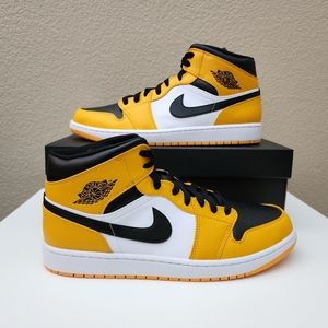 SIZE 13 - Nike Air Jordan 1 Mid Taxi Men's Shoes Black Yellow NEW In Box